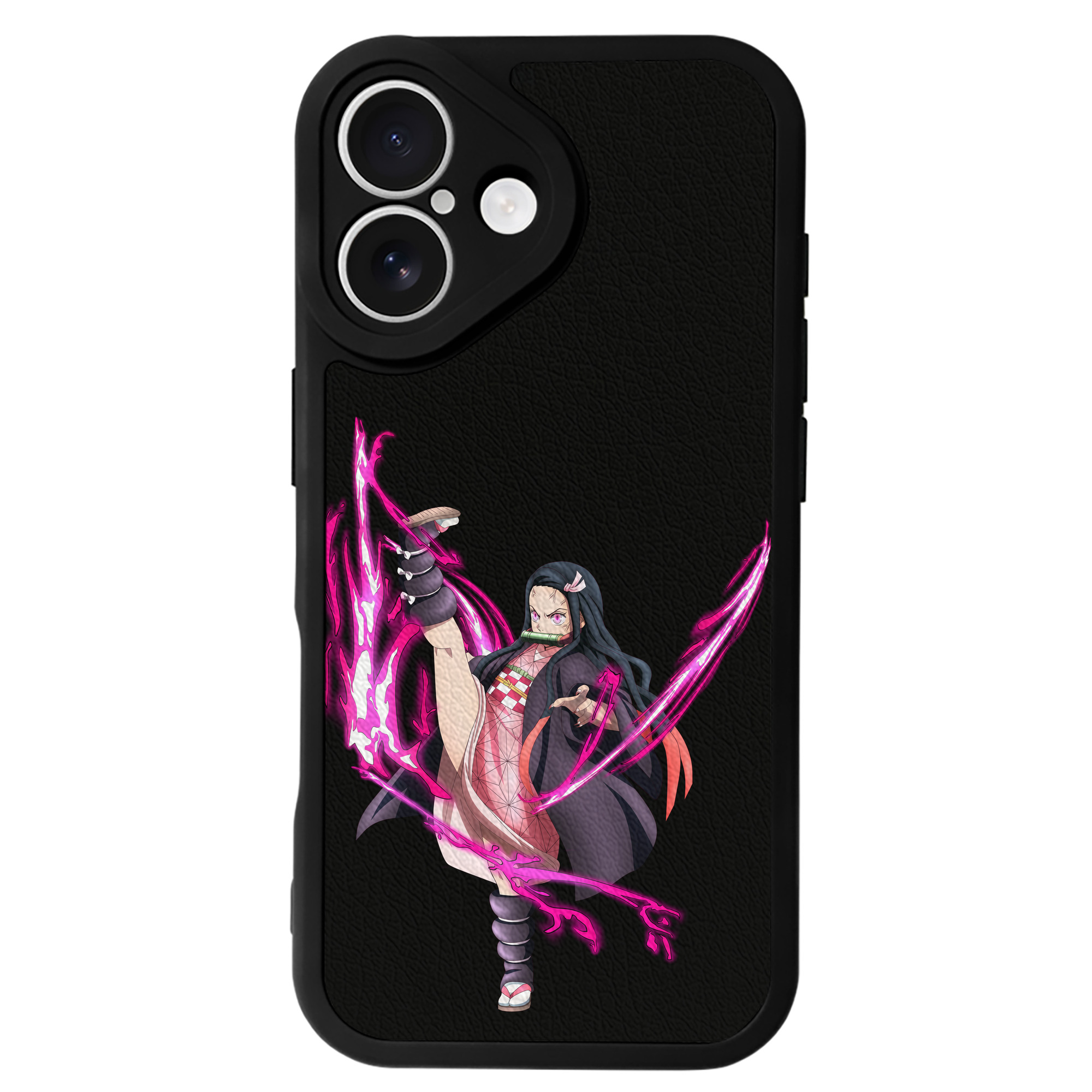 （画像用） 鬼滅の刃（きめつのやいば）竈門 禰󠄀豆子／かまど ねずこ Kamado Nezuko 【iPhone 16シリーズ対応】シリコンスマホケース（レザー調） 材質：シリコン